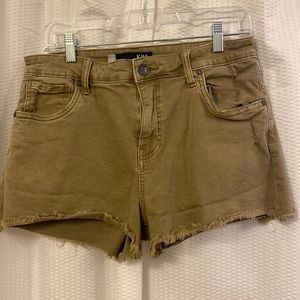 Kut cutoff Jean shorts; dark khaki/brown